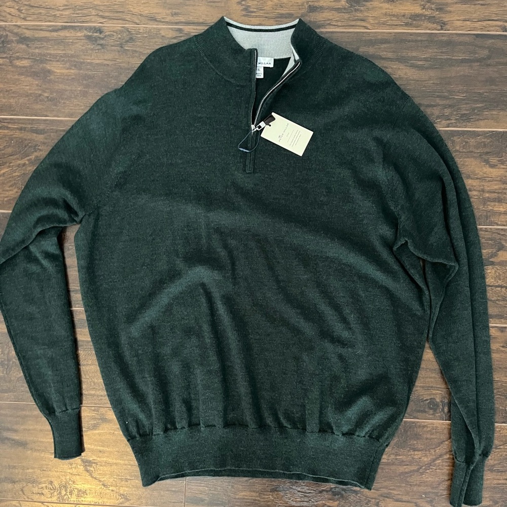 Peter Millar NWT Green Merino Wool Quarter Zip Pullover